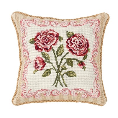C&F Home Antique Rose Needlepoint Pillow, 14" x 14"