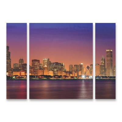 Mike Jones Photo 'Chicago Dusk full skyline' Multi Panel Art Set Large 3 Piece
