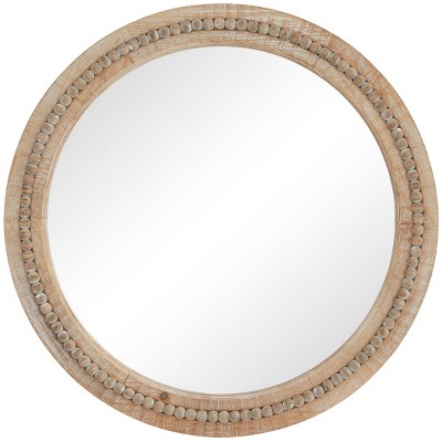 Wood Distressed Wall Mirror with Beaded Detailing - Olivia & May