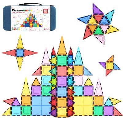 PICASSO-TILES Magnetic Tiles for Kids with Carrying Bag, 101PCS Construction STEM Building Blocks Educational Toy with Portable Trave Case