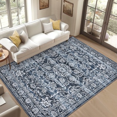 Soft Vintage Distressed Low Pile Large Washable Area Rug, Farmhouse Non-Slip Indoor Rugs for Living Room Bedroom