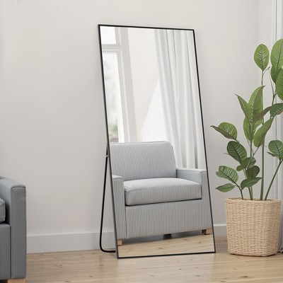MAYEERTY Aluminum Alloy Minimlist Modern High Definition Dressing Mirror with Stand for Bedroom Entryway Black