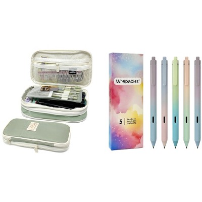 Wrapables Large Capacity Pencil Case, Expandable Pencil Pouch with Silent Retractable Gel Pen Set