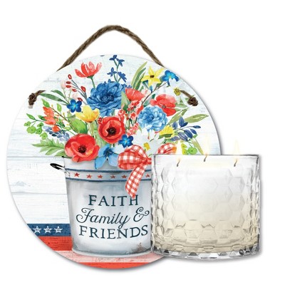 Courtside Market 13.5 oz 3 Wick Citronella Candle & Patriotic Flowers I 10x10 Hanging Artboard Set