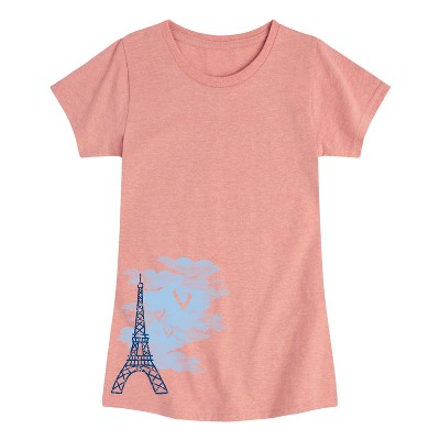 Girls' - Instant Message - Paris France Eiffel Tower with Hearts Fitted Short Sleeve Graphic T-Shirt