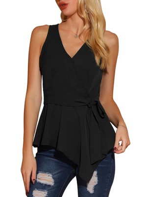 Allegra K Women's Summer Sleeveless V Neckline Wrap Tie Waist Tops