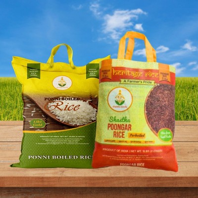 Shastha Traditional Ponni Boiled Rice 10lbs + Poongar Rice 10lbs / White Rice - Pack of 2 , 10 lbs