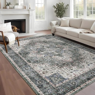 coucheta Multi-size Washable Vintage Area Rug for Living Room, Foldable Soft Stain Resistant Non Slip Low Pile Carpet, for Bedroom, Dining, Office