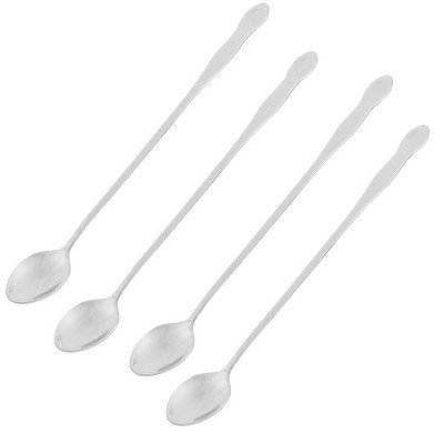 Unique Bargains Stainless Steel Coffee Ice Cream Long Handle Spoon Silver Tone 10" x 1.2" 4 Pcs