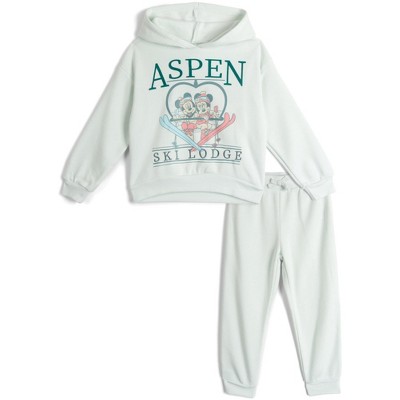 Disney Junior Girls Fleece Drop Shoulder Pullover Hoodie and Jogger Pants Outfit Set Toddler