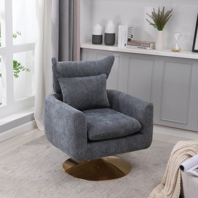 APRILSOUL Classic Mid-Century 360-degree Swivel Accent Chair, White Teddy Fabric