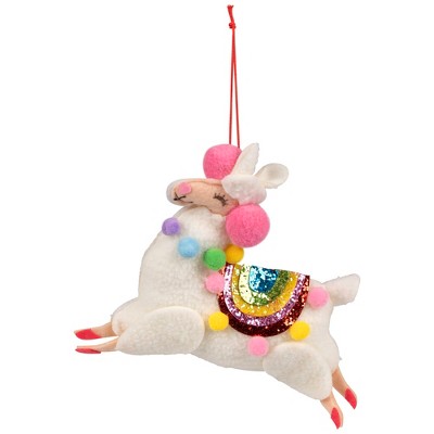 Northlight Plush Llama with Rainbow Saddle Christmas Ornament - 7.5"