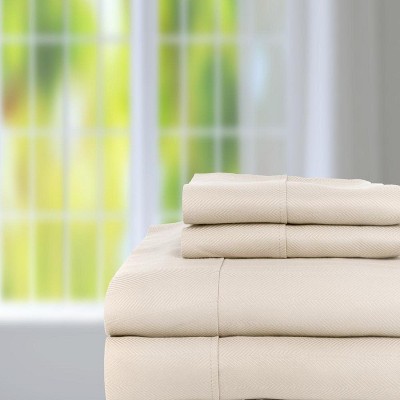 Knightsbridge 600 Thread Count Jacquard Herringbone Sheet - 4 Piece Set - Ash