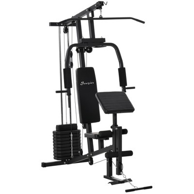 Soozier Multifunction Home Gym Station w/ Pull-up Stand, Dip Station, Weight Stack Machine for Full Body Workout