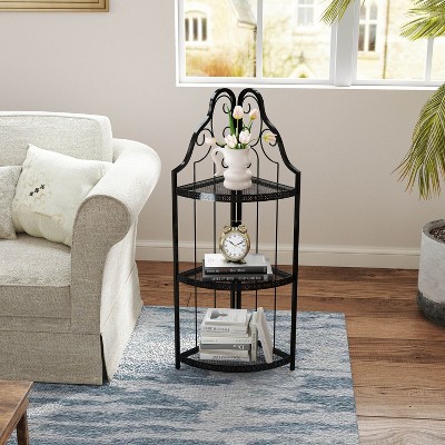 CAVINAS Bookcases for Living Room 4 Tier Rustic Wood Metal Freestanding Open Book Shelf Corner Bookcase with Drawers