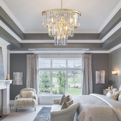 20" 3-Tier Gold Crystal Chandelier 7-Light Pendant, Elegant Ceiling Lighting (No Bulbs)