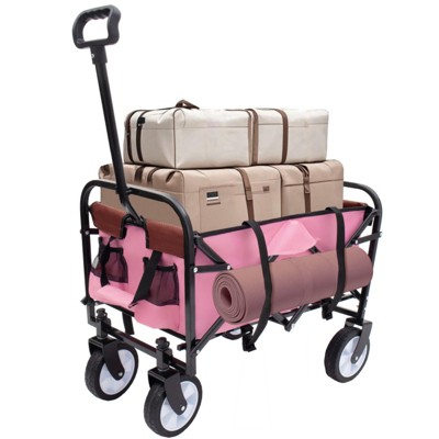 FATMOON Utility Foldable Wagon Cart with Strapping System, 225 Lbs Capacity - All-Terrain 360° Wheels,for Beach,Shopping,Camping,Family Outings
