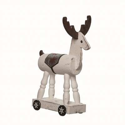 Transpac 15.5 in Off-White Rustic Reindeer Decor for Christmas - Wooden Decorative Object for Holiday Home Decor