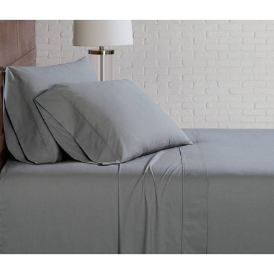 Brooklyn Loom Twin Solid Cotton Percale Sheet Set Gray