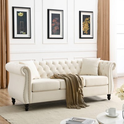 GDFStudio Taylor 80" Velvet Upholstered Wood Chesterfield Couch with Nailhead