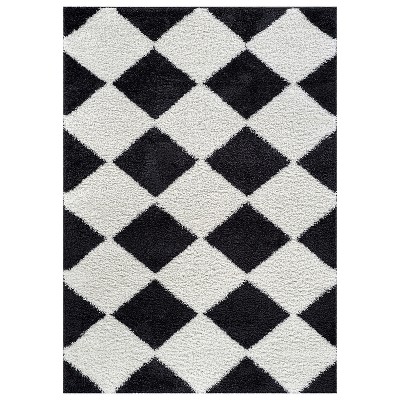 World Rug Gallery Diamond Wave Shag Rug – Cozy Feel for Living Room, Bedroom, or Entryway – Anthracite Dark Gray – Medium Pile
