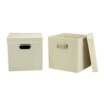 Storage Bins with Lids, Set of Two Collapsible Fabric Cube Storage Boxes with Grommet Handles