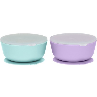 Weesprout Suction Bowls for Baby & Toddlers, 100% Silicone with Plastic Lid, 12 oz, Set of 2