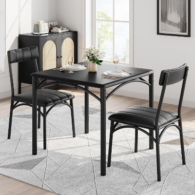 Jojoka Dining Table Set for 2 with 2 Upholstered Chairs, 3 Piece Dining Table Set for Kitchen, Small Space, Apartment