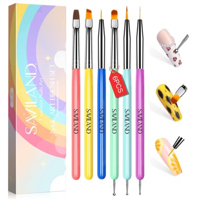 Saviland 6-Pc Artist's Brush System: Multi-Tech Gel Brushes w/Dotting Tools - Core Essentials for Extension & Liner Art.