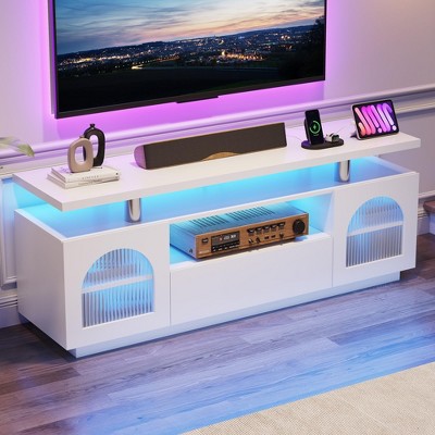 GustoWave Modern TV Stands for Living Room, 59" Entertainment Center with Power Outlets & LED Lights, White