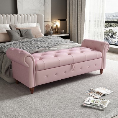 63" Linen/Velvet Button Tufted Storage Bench - ModernLuxe