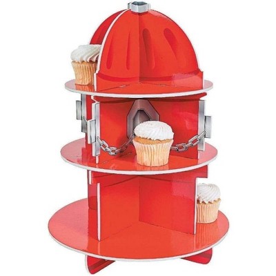 Fun Express Fire Hydrant Cupcake/Dessert Holder 3 Tiers Fire Truck/ Fireman Themed Birthday Party Supplies & Decor