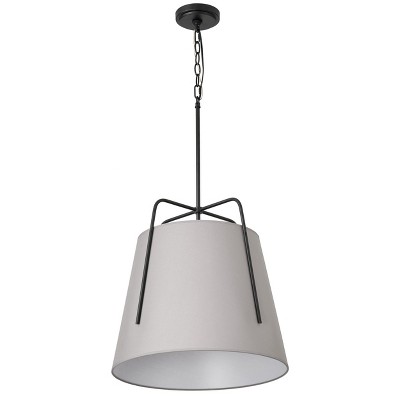 Modern Pendant Light, Large Fabric Drum Shade Chandelier, Black Metal Hanging Lamp for Kitchen Island, Dining Room