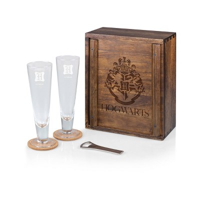 Harry Potter 7pc Glass Hogwarts Beverage Gift Set - Picnic Time: Drinking Glasses & Coasters, Handcrafted Glassware