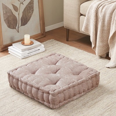 1 Pc Stylish Cozy Square Chenille Floor Pillow Cushion, Tufted Face Scallope Edge Polyester Filled Ultra Soft Cushion for Relaxing Decor Style