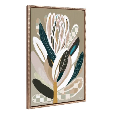 Sylvie Beaded Sage Protea Framed Canvas by Inkheart Designs Gold - Kate & Laurel All Things Decor