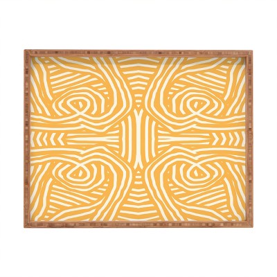 Little Dean Yellow mustard boho stripe Rectangular Bamboo Tray - Deny Designs