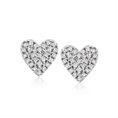 Ross-Simons 0.10 ct. t.w. Pave Diamond Heart Earrings in Sterling Silver