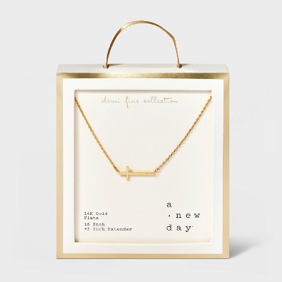 14K Gold Plated Stationed Cross Pendant Necklace - A New Day™ Gold: Nickel-Free Religious Jewelry