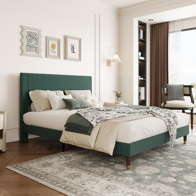 Twin Platform Bed Frame with Upholstered Headboard, Modern Design, Strong Metal Slats Support, No Box Spring Required, Easy to Assemble