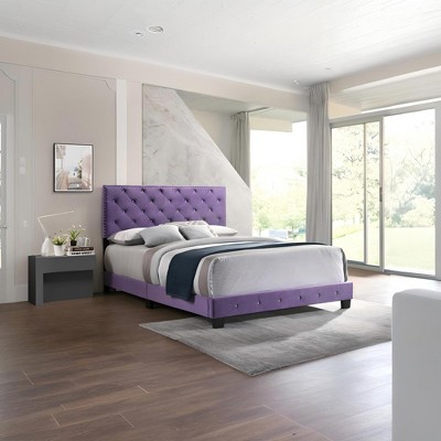 Full Size Platform Bed with Upholstered Headboard for Bedroom