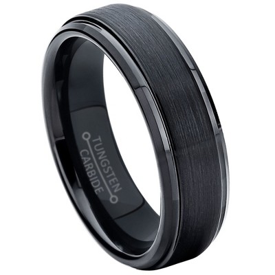 Jewelry Avalanche Black Brushed Finish Stepped Tungsten Carbide Wedding Band, Comfort-fit, 6mm