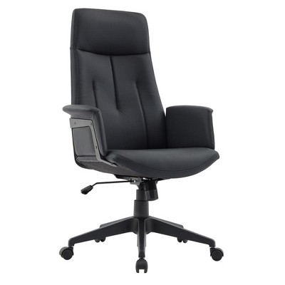 LeisureMod Aiaria Collection Ergonomic Leather High-Back Office Chair – Adjustable Height, Swivel & Tilt, Double Wheel Casters for Home Office