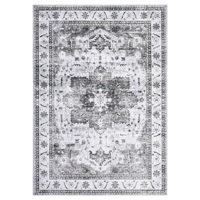 Washable Area Rug 4'x6' Vintage Traditional Floor Cover Foldable Thin Rugs Low Pile Soft Floral Medallion Vintage Design for Bedroom Living Room