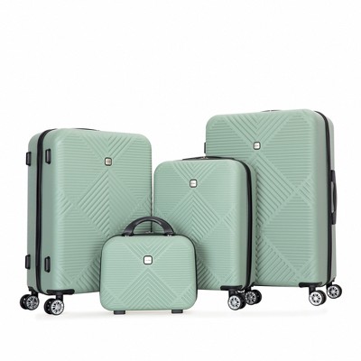 Gulches 4-Piece Lightweight ABS Suitcase Set, Olive Green, 14/20/24/28 Inches, Aircraft Wheels