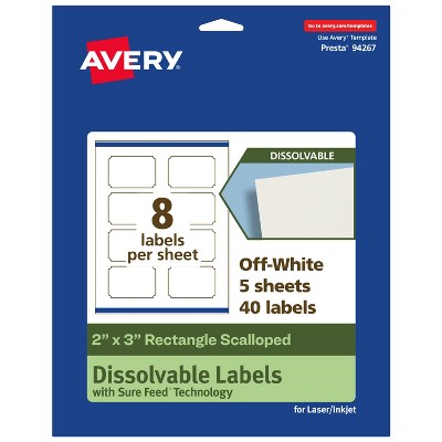 Avery Dissolvable Labels, 2" x 3" Rectangle Scalloped