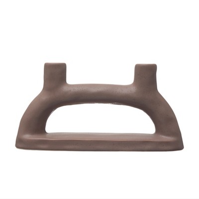 Storied Home Modern Stoneware Double Taper Holder, Matte Brown