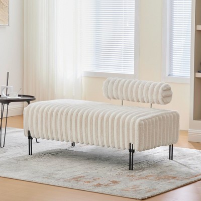 MOEPISY 49.6inch Wide Upholstered Mini Loveseat with Metal Legs, Adjustable Back Beige