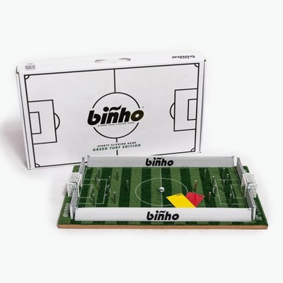 Binho Board Classic Board Game Green Turf Stripes Edition - 2-Player Fast-Paced Finger Flicker Pinball Family Games - Portable Tabletop Sports Set for