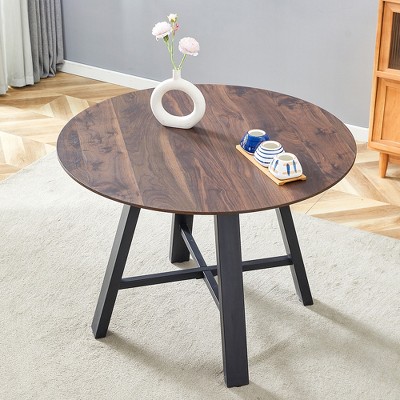 Round Coffee Table Dining Table Modern Cocktail Table Center Table Accent Table with with Metal Legs, Gold+White/Black+Wood-ModernLuxe
